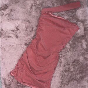 One-Shoulder Ruched Dress in Coral